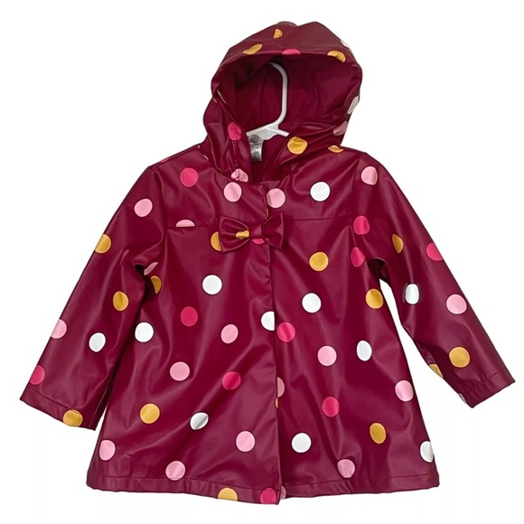 Little Me Other - Little Me 24 Months Burgundy Rain Jacket with Multi-Colored Polka Dots